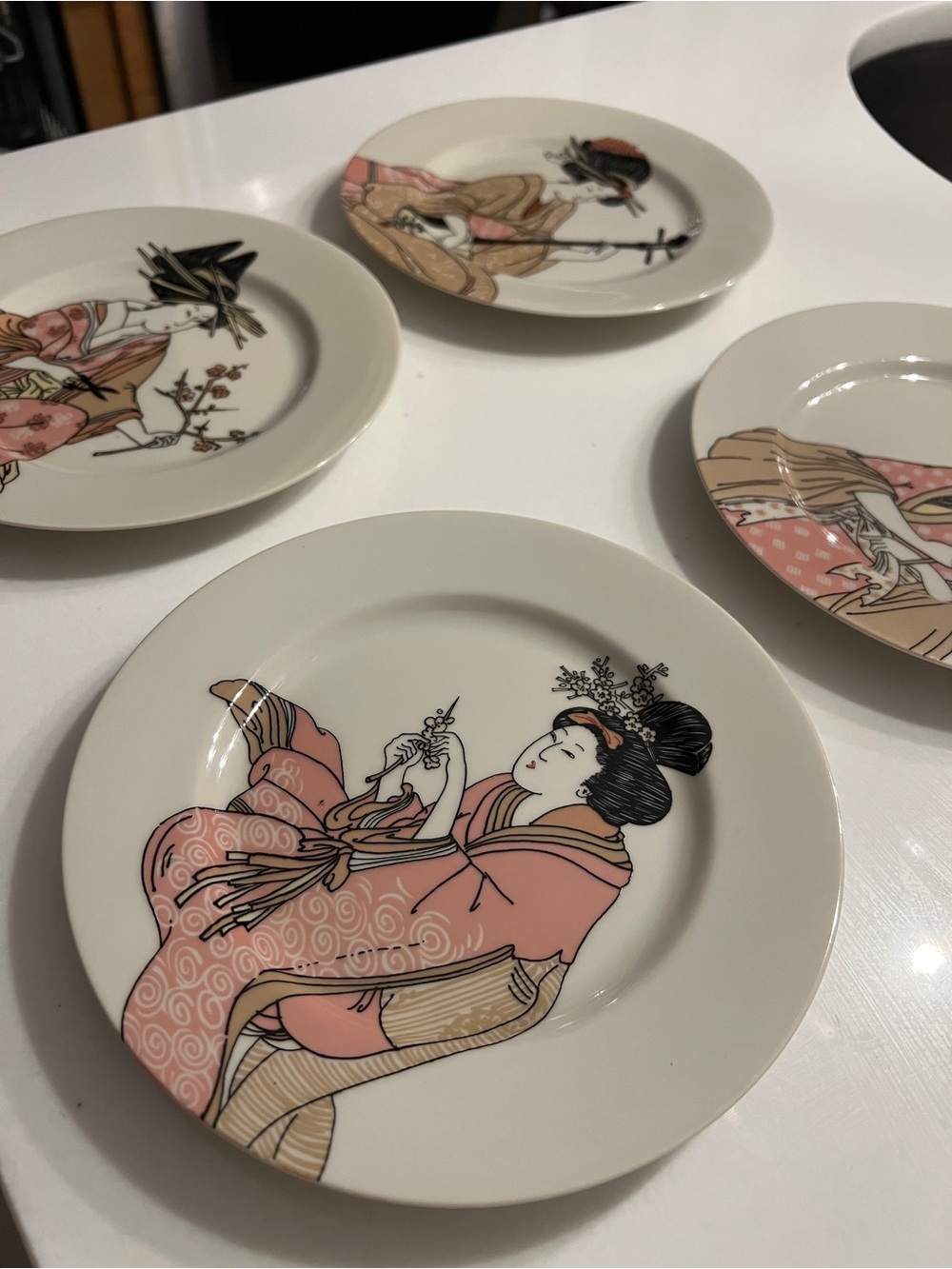 Fitz & Floyd MCMLXXVI Japanese Geisha Girl Porcelain Plates, Mid-Century Modern